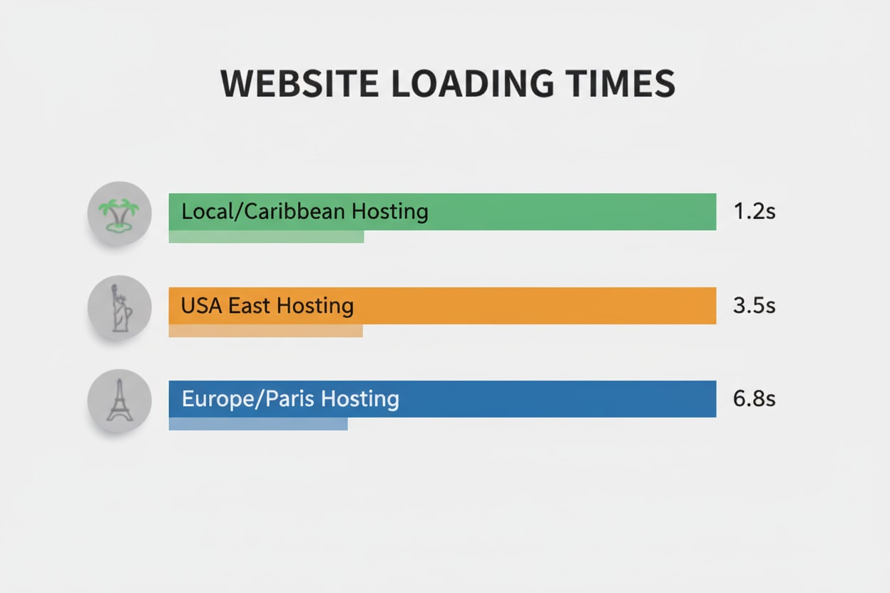 Graphique comparatif des temps de chargement depuis la Guadeloupe selon la localisation du serveur