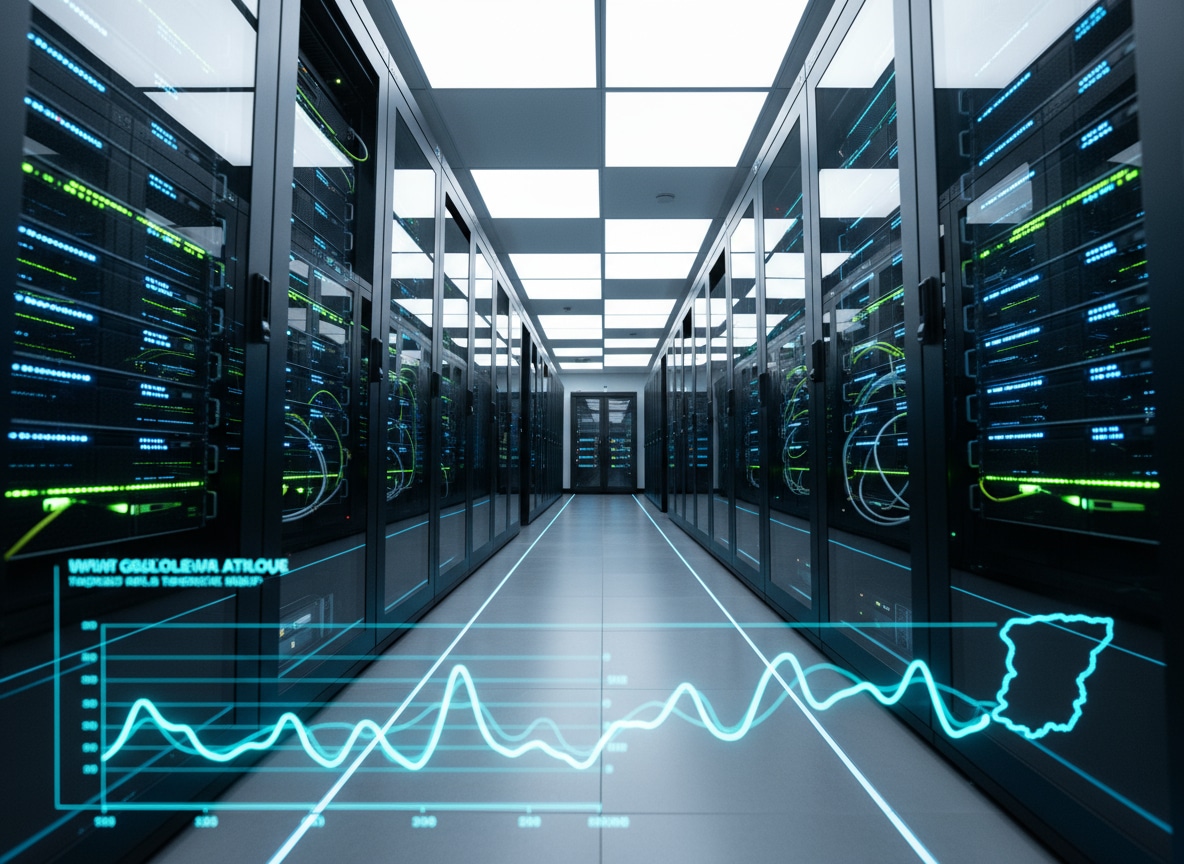 Datacenter moderne avec serveurs illustrant l'hébergement web professionnel en Guadeloupe