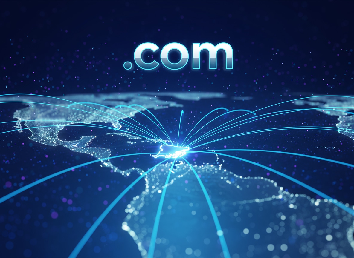 Carte des Caraïbes avec connexions numériques illustrant la portée internationale d'un domaine .com